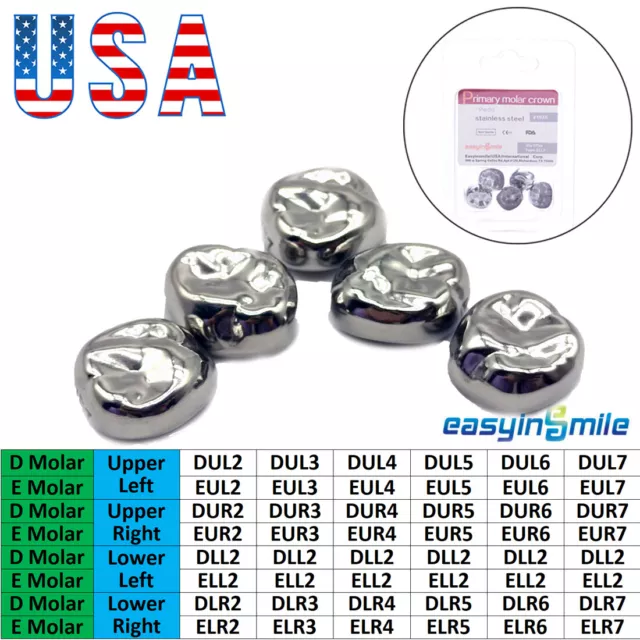 5 Lot Dental Primary Kids Crown Stainless Pediatric Molar crown kids UL/UR/LR/LL