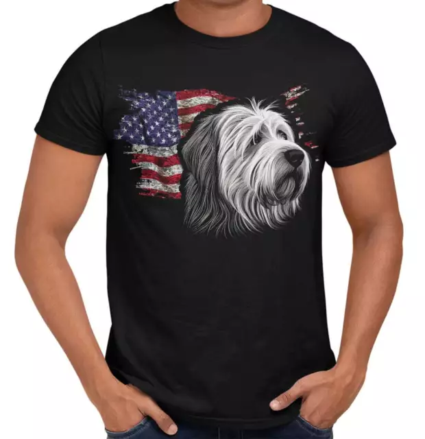 Patriotic Polish Lowland Sheepdog American Flag - Adult Unisex T-Shirt