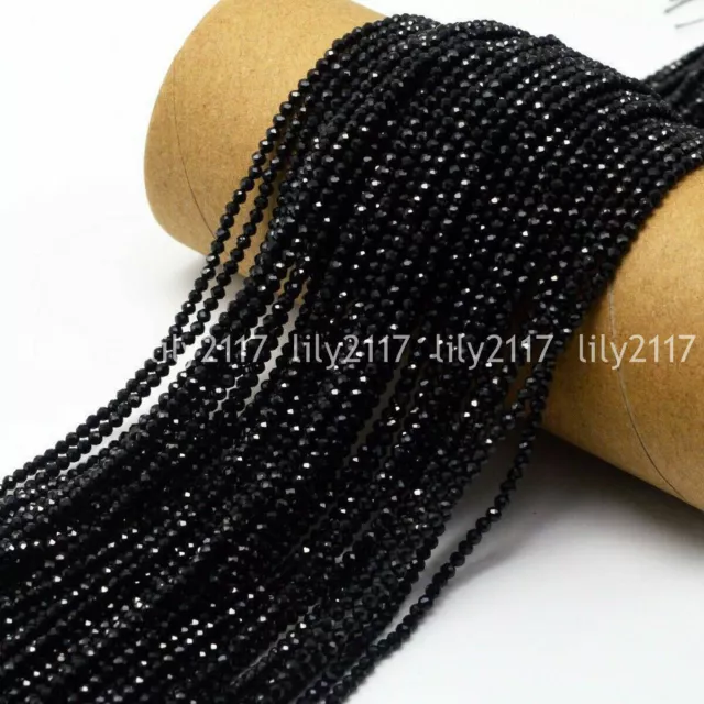 Wholesale 10 Strand 2mm Bright Quality Black Spinel Round Faceted Gem Loose Bead