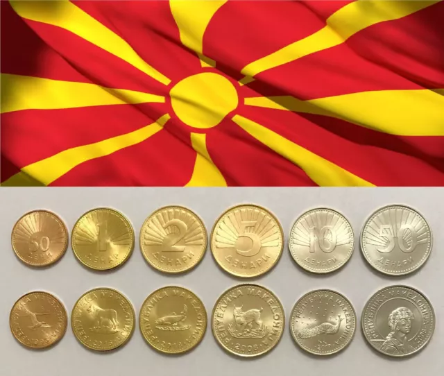 NORTH MACEDONIA - Complete SET of 6 Coins (Denar, deni) 1993 - 2018 - UNC