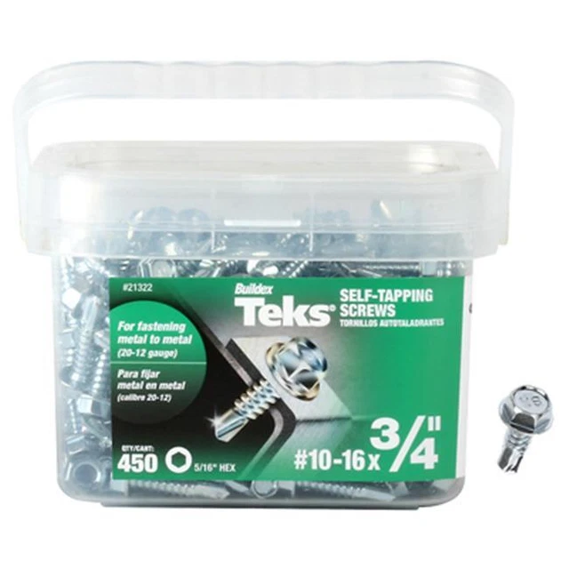 ITW Brands 21322 450 Pack, Teks, 10-15 x 3/4", Hex Washer Head Drill Point Screw