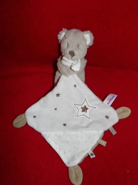 Doudou Peluche Mouchoir Pommette Ours Gris Blanc Beige Etoile Marron