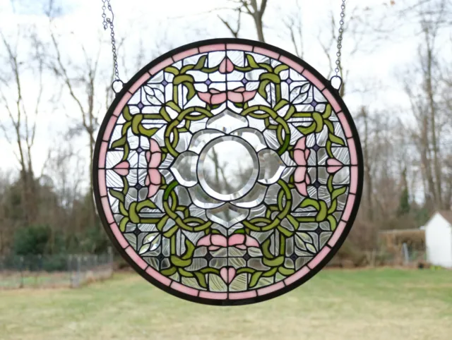 19.75" Dia Colorful Handcrafted Stained Glass Round Window Panel 2