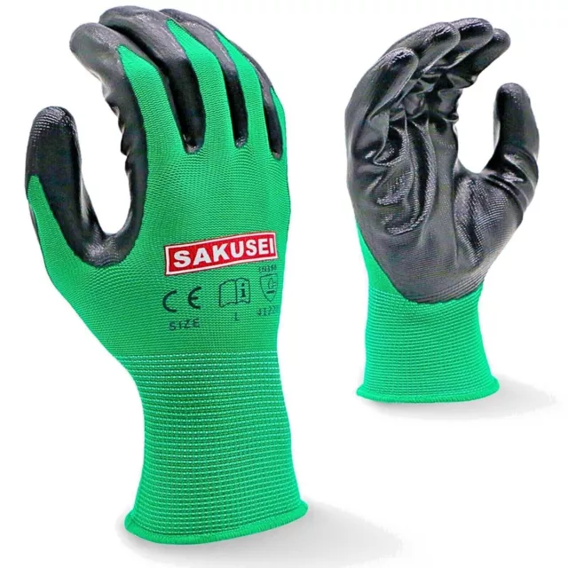12 Pairs Nitrile Coated Premium Work Gloves Builders Gardening Strong Grip Glove
