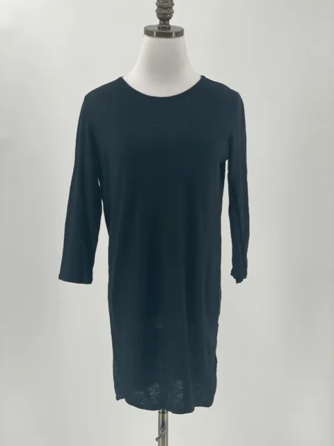 Brochu Walker Black Linen Silk 3/4 Sleeve Tunic Top