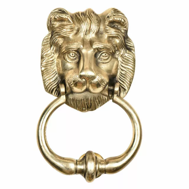 Antique Golden Brass Lion Head Door Knocker Ring Door Bell