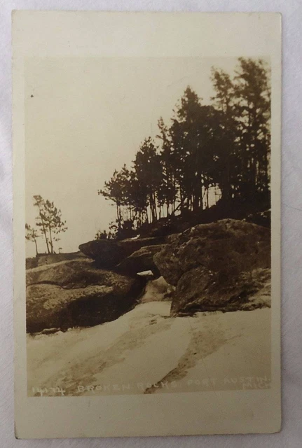 Rppc Postcard Broken Rocks Port Austin Michigan #Z9