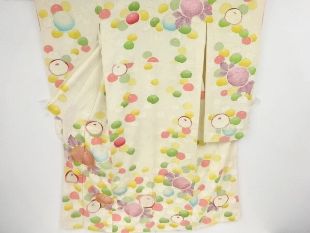 39552# Japanese Kimono / Antique Furisode / Embroidery / Kiku