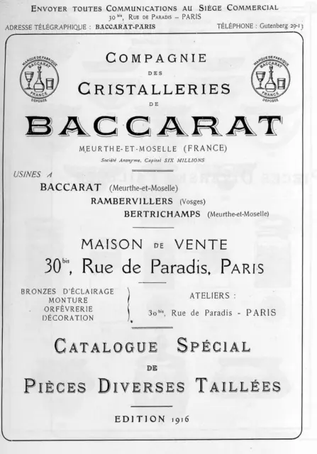Baccarat Crystal, 1916 Glassware Catalogue Miscellaneous Parts Cut PDF