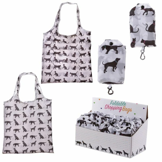 faltbare Einkaufstasche Hund Katze Einkaufsbeutel Shopper mit Haken & Verschluß