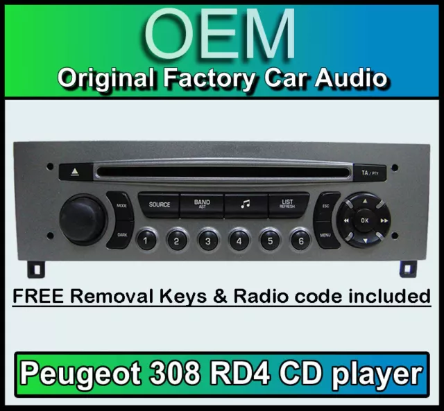 Peugeot 308 CD player radio stereo PLUS VIN Coding and Removal Keys RD4 Headunit