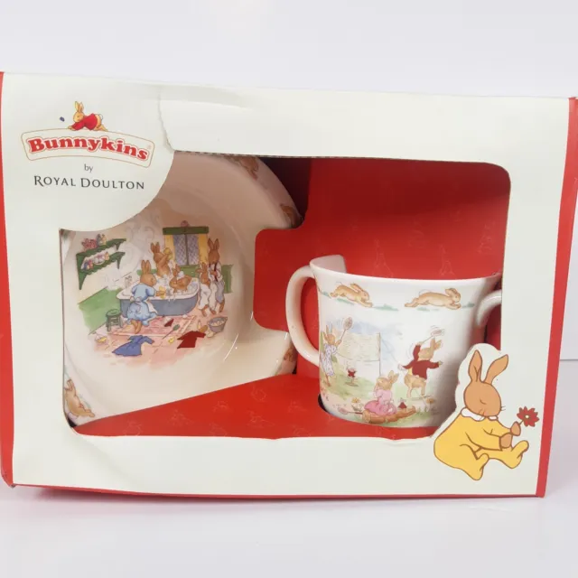 Bunnykins Royal Doulton Baby Set 2 Pc Baby Plate 2 Handle Mug Childrens Gift NEW