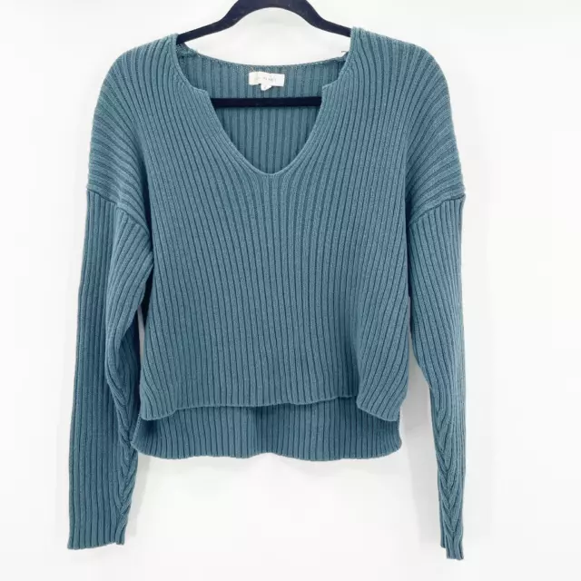 LA Hearts Sweater Women's Size S Dusty Blue Ribbed Knit Drop Long Sleeve