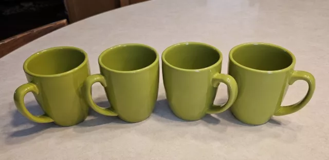 Set of 4 Corelle Coordinates Stoneware Lime Green Coffee Mugs Cups 10 oz