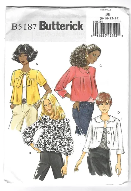 Butterick Pattern 5187 Sizes 8-14 Misses' Jackets Loose Fit Gathered Pleated NEW