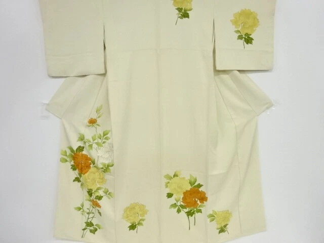 37465# Japanese Kimono / Antique Kimono / Embroidery / Flower