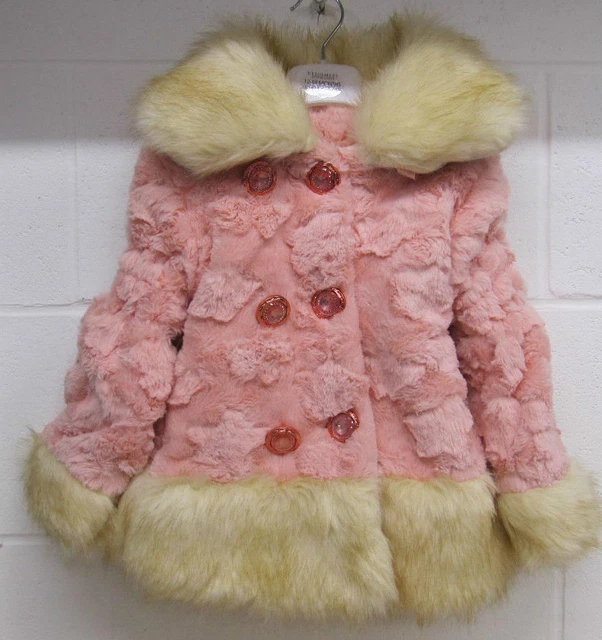 Ragazze Bimbo Bambino Cappotto Giacca Tutu Simil Pelo Rosa Bianco Caldo Inverno