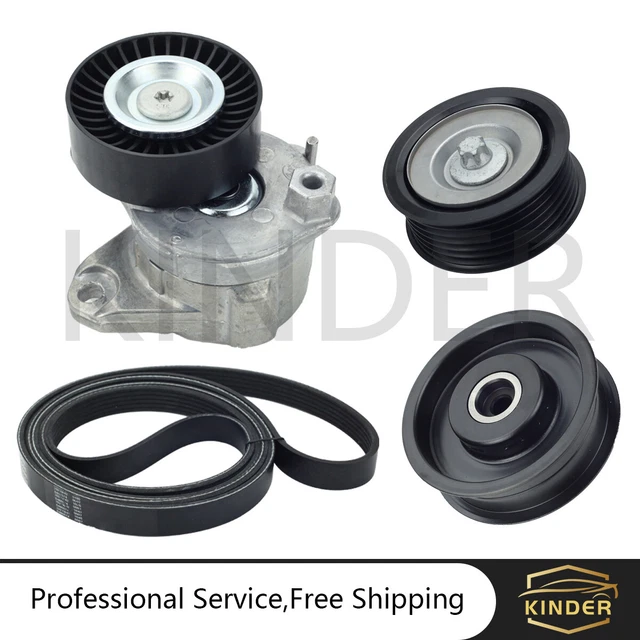 ENGINE DRIVE BELT Tensioner & Idler Pulley Serpentine Belt kit Fit