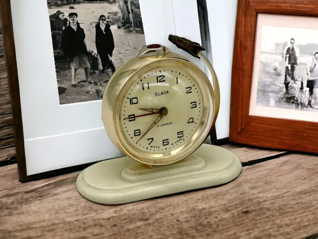 Soviet Vintage SLAVA  Mechanical Wind-up Alarm Clocks w/ Sputnik USSR Well work.