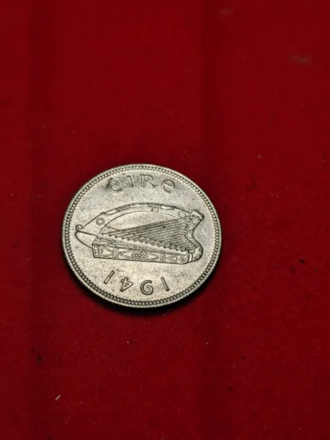1941 Ireland Unirculated Silver One Shilling with Harp and Bull Coin!