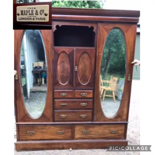 antique wardrobe Maple And Co with mirrors and large drawers