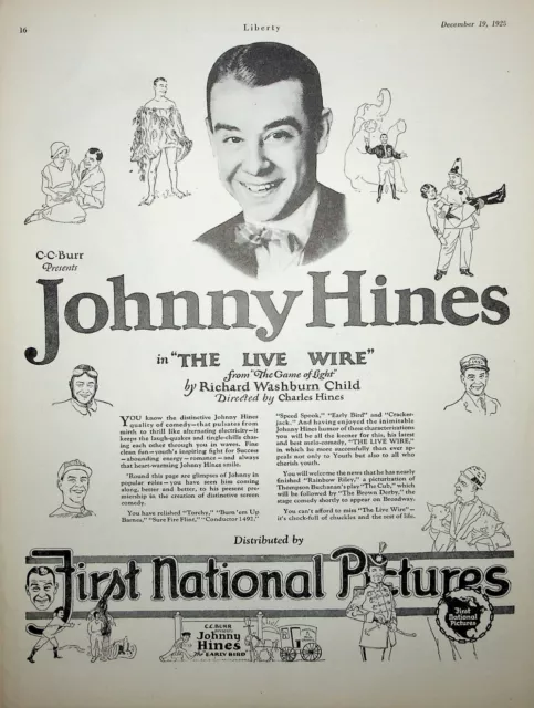 Original 1925 Ad for Johnny Hines, The Live Wire, First National Pictures