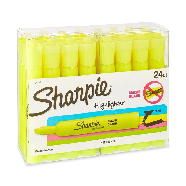Tank Style Highlighters, Chisel Tip, Fluorescent Yellow, 24 Count