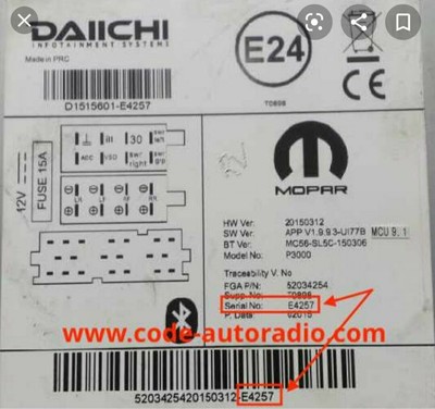 FIAT DAIICHI-MOPAR-Navi Radio CODE-LANCIA RADIO CODICE ora! PORTA il tuo codice 