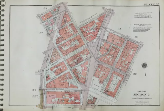 Orig 1955 Atlas Map LOWER MANHATTAN GREENWICH VILLAGE NEW YORK GW BROMLEY 11x16