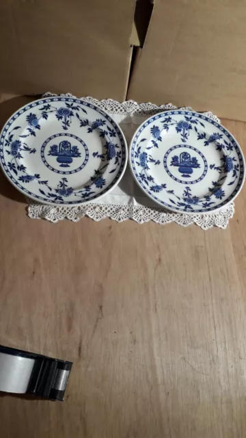 2 x MINTON DELFT DINNER PLATES WITH DAMAGE 10. 75 DIAMETER APROX