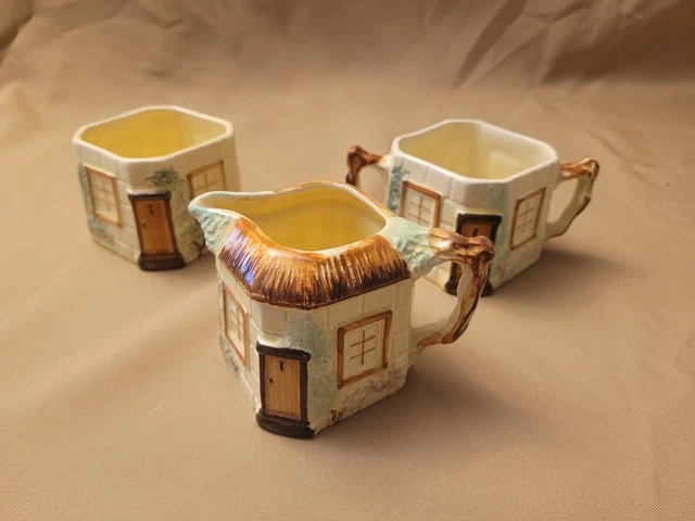 Keele Street Pottery Cottage Creamer, Handle Sugar, No Handle Sugar
