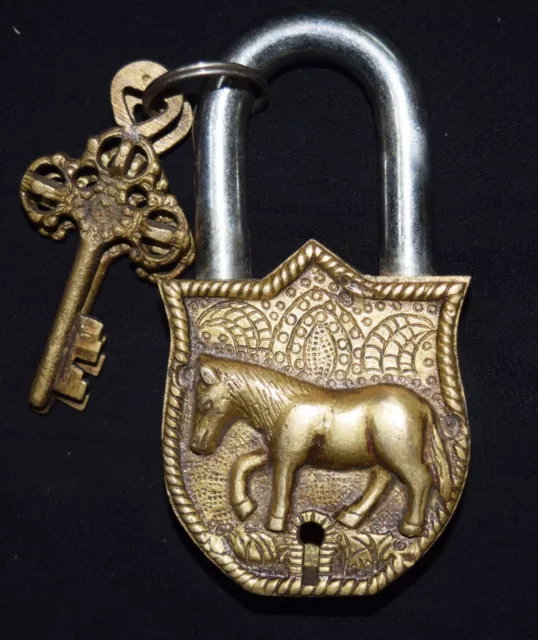 Horse Designed Safety Door Lock Padlock Golden Brass  Handmade Tricky Heavy Lock