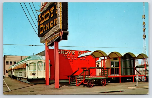 SEATTLE WA~ANDY'S DINER~RAILROAD Trolley Cars~Neon Sign~KAYO Radio ...