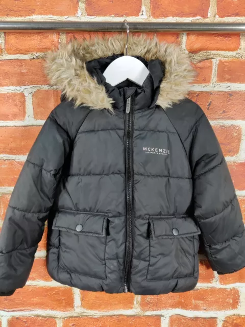 Girls Mckenzie Black Padded Coat Jacket Age 4-5 Years Fur Trim Puffer Kids 110Cm