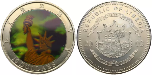 Republic Of Liberia - 10 Dollar 2002 - Hologram Liberty Freitheitsstatue