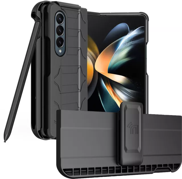 Rugged Case + Holster Belt Clip with Stand and S Pen Holder for Galaxy Z Fold 4