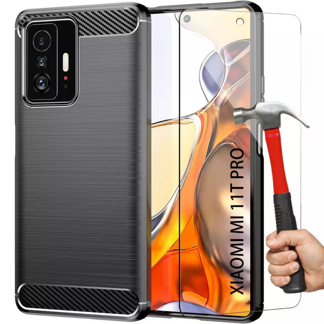 Coque Xiaomi 12 Pro 11T 10 Lite Redmi Note 11 10 TPU Fibre Carbone +Verre Trempé