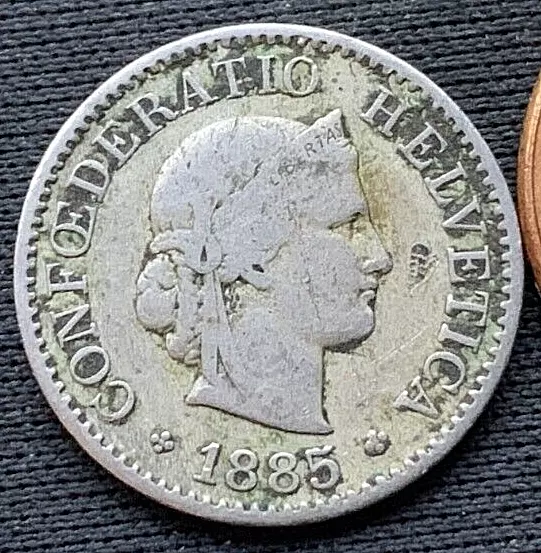 1885 Switzerland 5 Rappen Coin VF  ( 3 Million Minted ) Better Circulated  #M271