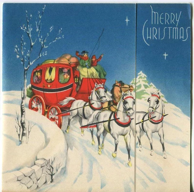 VINTAGE CHRISTMAS HORSES Red Coach Victorian Sleigh Ride Stars Eve