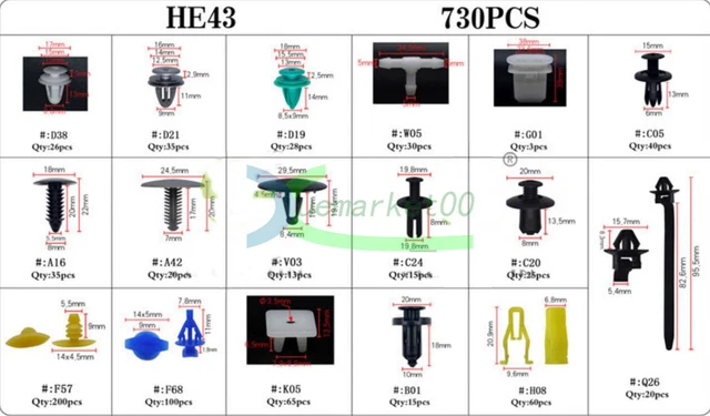 Plastic Car Clips 730Pcs Push Pin Rivet Fasteners Trim Moulding Assortments