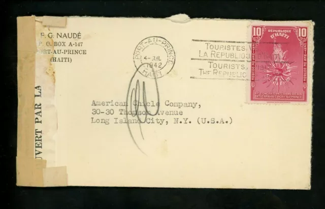 Postal History Haiti #338 Dual Censored 1942 Port-Au-Prince Long Island City NY