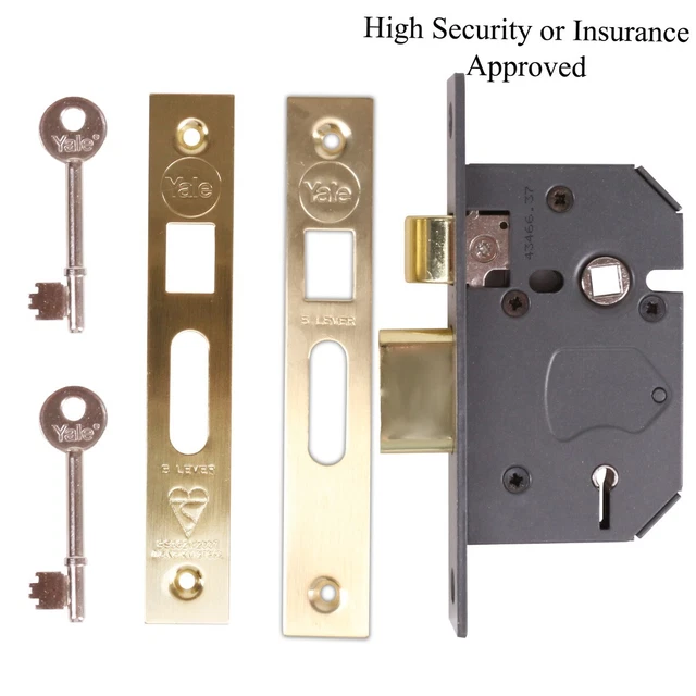 Polished Brass YALE 5 LEVER SASHLOCK Mortice External Door CHOOSE Security Level
