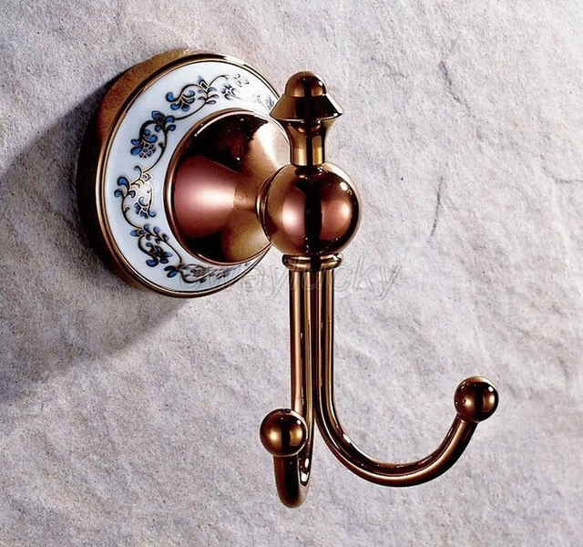 Rose Gold Copper Hooks Coat Hat Clothes Robe Double Holder Rack Hook Wall Hanger