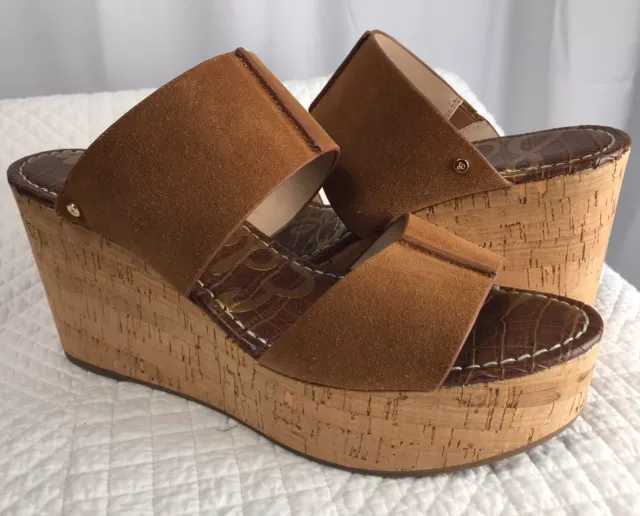 SAM EDELMAN Ranger Suede Platform Slide Sandals Brown Womens Size 10