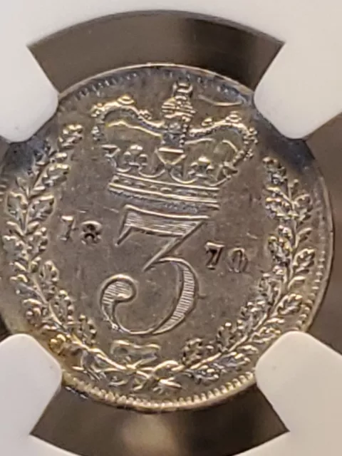 1870 GREAT BRITAIN 3 pence SILVER 3P Threepence Victoria BU UNC Details NGC
