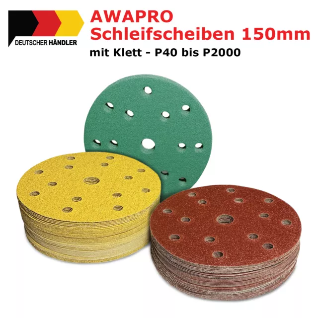 AWAPRO® Schleifscheiben 150mm Klett Exzenter Schleifpapier Schleifblätter