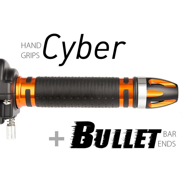 KiWAV Motorcycle Cyber Grips Orange with Bullet Bar Ends Orange/Silver