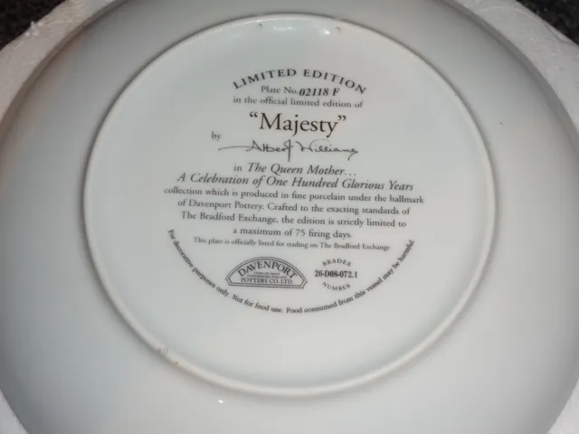 Davenport Collectors Plate MAJESTY - A CELEBRATION OF ONE HUNDRED GLORIOUS YEARS 3