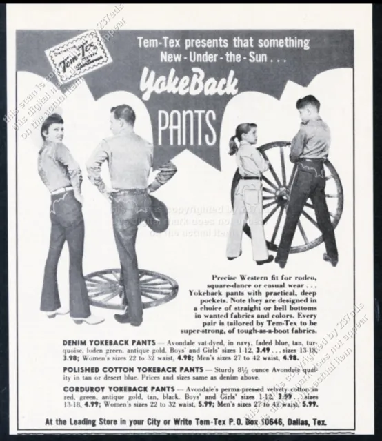1961 Tem Tex Yokeback pants cowboy cowgirl girl boy photo vintage print ad