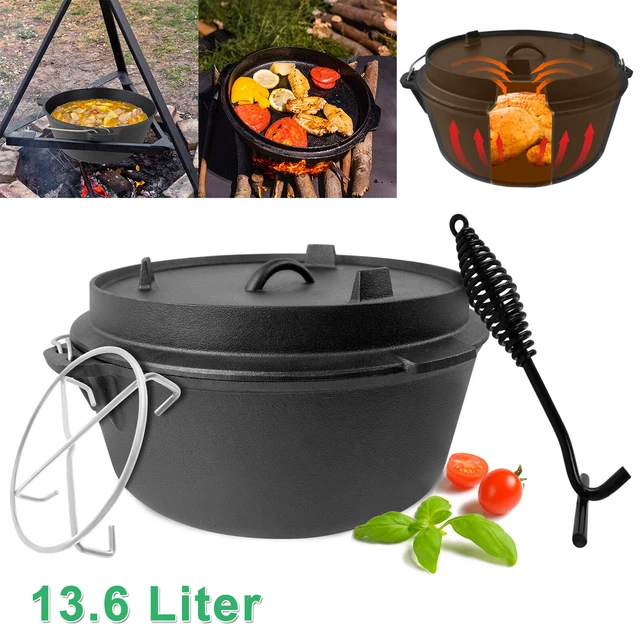 BBQ Dutch Oven Gusseisen Kochtopf mit Deckelheber 13,6 Liter Schmortopf Gusstopf